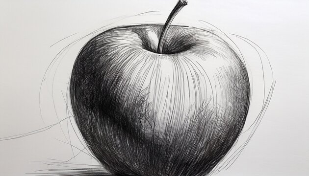 art drawing of an apple on a white background black lines on white background