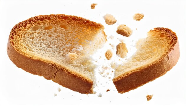 broken bread rusks with crumbs isolated on white or transparent
