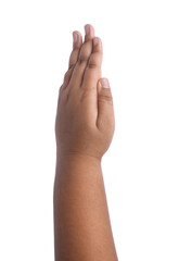 Obraz premium African-american boy showing palm on white background, closeup