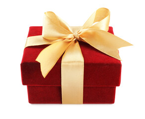 Obraz premium Red gift box with bow isolated on white