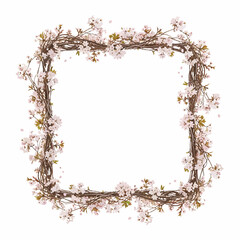 Obraz premium Floral Wreath Frame with Blossoms and Twigs.