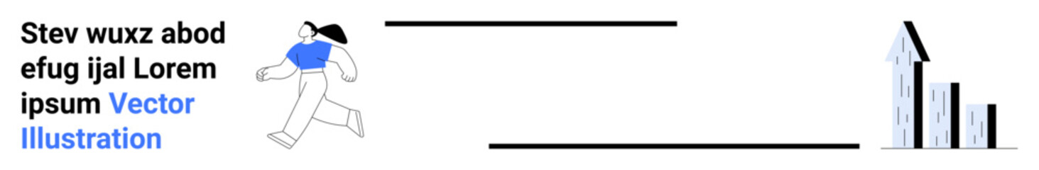 Obraz premium Business strategy, financial analysis, growth potential, professional performance, goal achievement, data tracking. Person in a suit running toward upward bar graph. Business strategy and financial