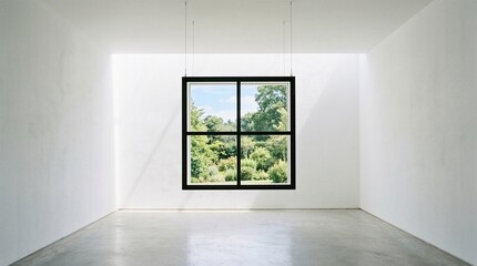 Fototapeta premium Modern Window with Black Frame and View.