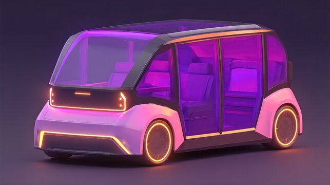 Futuristic passenger vehicle with glowing orange accents and purple interior lights