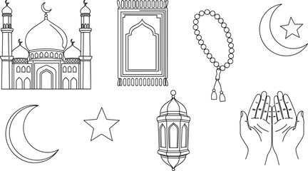 Fototapeta premium A collection of Islamic symbols and icons on transparent background
