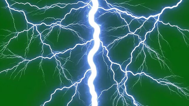 Green Screen lightning power overlay on electric animated bolt strikes storm blue light force effect flash thunderbolt isolated background scene 1 with distortion, overlay, glitch, static noise, scan