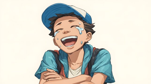 Joyful Young Boy Laughing with Tears of Happiness.