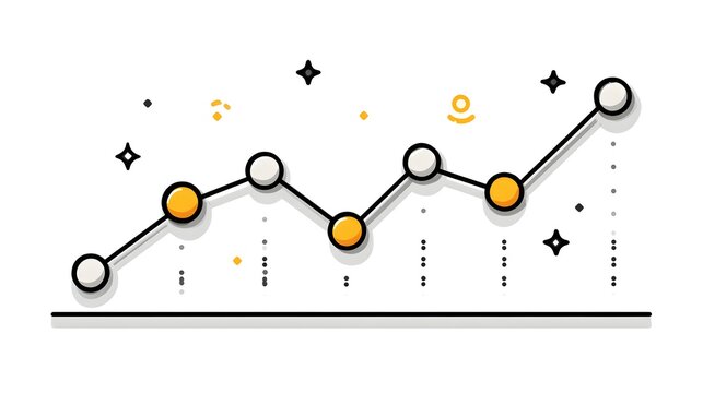 Line graph with data points showing growth and fluctuations, business analytics concept.