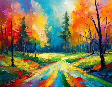 expressionist art colorful summer forest landscape