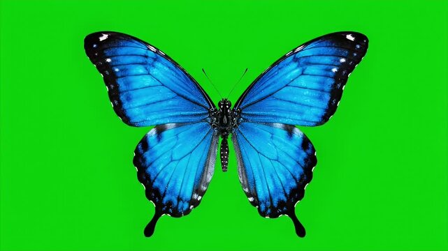 Blue butterfly wing movement on green screen