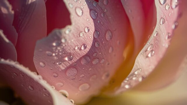 Rose Petals: Delicate petals of a blooming rose, adorned with glistening droplets, create an enchanting close-up image, revealing the subtle textures and intricate beauty of nature.