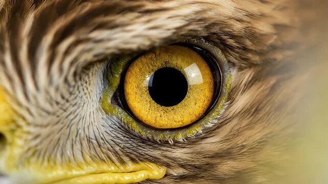 Hawk head profile with yellow eye on green screen