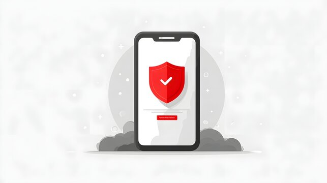 Mobile Phone Security Shield with Checkmark Illustration.