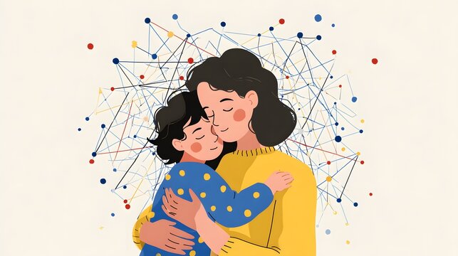 Mother and child embracing with love and affection.