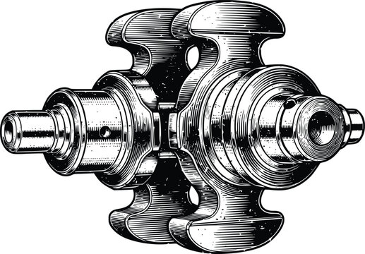 Vintage Crankshaft Engine Mechanism Illustration &ndash; Hand Drawn Mechanical Automotive Vector