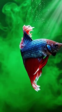 Green Screen siamese fighting fish on a scene 4 with distortion, overlay, glitch, static noise, scan lines black background, 4k animated video loop