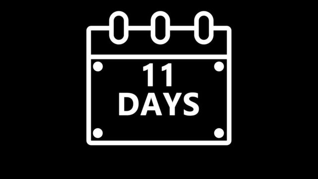 Eleven days countdown calendar reminder interface dark minimal schedule planning event deadline timer concept modern digital UI animation 4K video