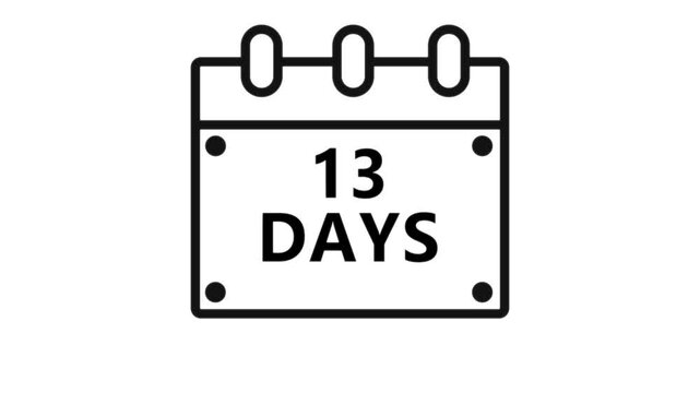 Thirteen days countdown calendar reminder interface minimal schedule planning event deadline timer concept clean digital UI animation 4K video