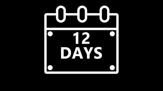 Twelve days countdown calendar reminder interface dark minimal schedule planning event deadline timer concept modern digital UI animation 4K video