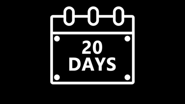 Twenty days countdown calendar reminder interface dark minimal schedule planning event deadline timer concept modern digital UI animation 4K video