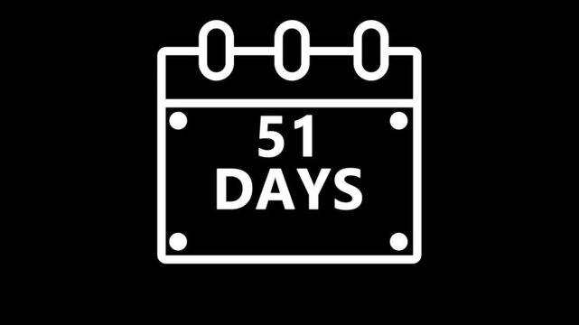 Fifty one days countdown calendar reminder interface dark minimal schedule planning event deadline timer concept modern digital UI animation 4K video