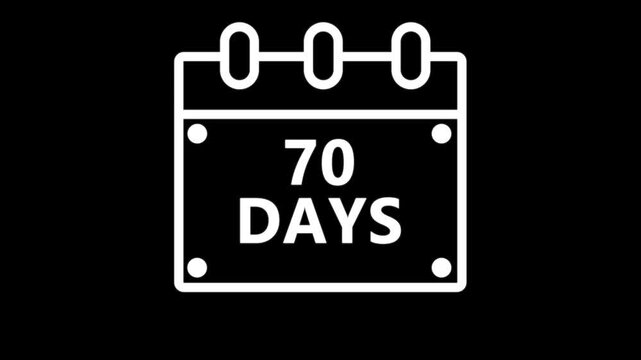 Seventy days countdown calendar reminder interface dark minimal schedule planning event deadline timer concept modern digital UI animation 4K video