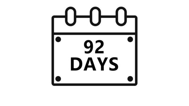 Ninety two days countdown calendar reminder interface minimal schedule planning event deadline timer concept clean digital UI animation 4K video