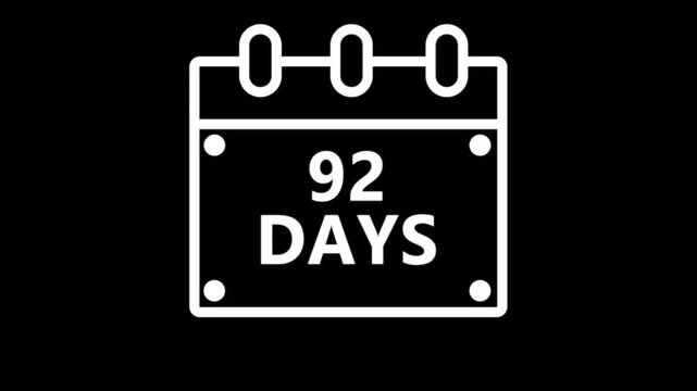 Ninety two days countdown calendar reminder interface dark minimal schedule planning event deadline timer concept modern digital UI animation 4K video