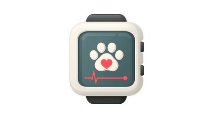 Naklejka premium Pet Health Tracker Smartwatch with Paw Print and Heartbeat Monitor.