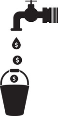 Dripping faucet with money falling into bucket illustration © zura