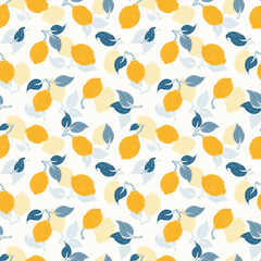 Lemons Vector Seamless Pattern. Bright Fruit Background. Vector Illustration.
