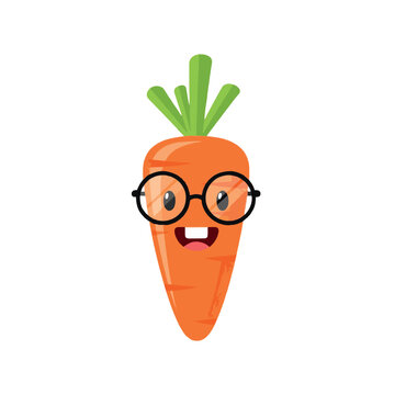 Cute nerd carrot with glasses cartoon vector illustration mascot.