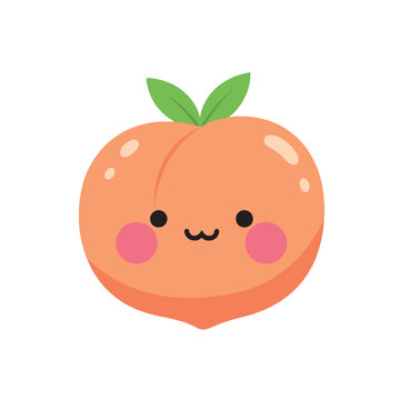 Cute peach cartoon vector illustration. Adorable sweet fruit character mascot.