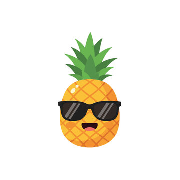Cool pineapple with sunglasses cartoon vector illustration. Summer fruit character mascot.