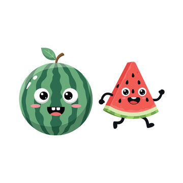 Cute watermelon cartoon vector illustration. Happy fruit character running mascot isolated.
