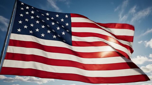 Green Screen united states animated flag in the wind with blue sky background and on full all one pack scene 4 distortion, overlay, glitch, static noise, scan lines black background, 4k video loop
