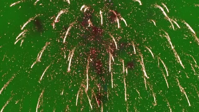 Green Screen glittering celebration lights fireworks alpha channel scene 1 with distortion, overlay, glitch, static noise, scan lines on black background, 4k animated video loop