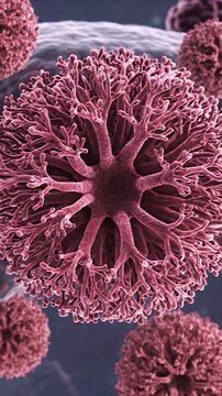 CGI Medical Visualization of Liver Glycogen Storage with Hepatocytes and Glucose Molecules in Blue and Red Tones on a Dark Blue Background