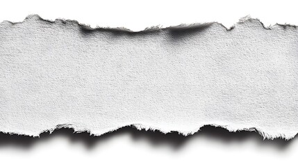 Fototapeta premium Torn white paper strip with rough edges and soft shadow on a clean background.