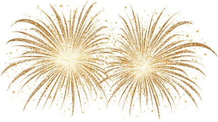Obraz premium Two golden fireworks exploding in the night sky with bright sparks and light.