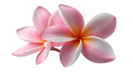 Two Pink Plumeria Flowers Isolated on White Background, Close-Up.