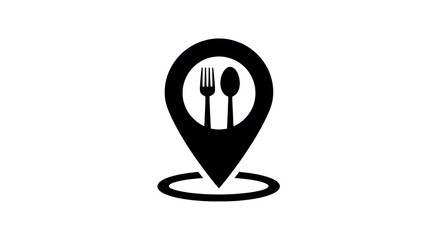 Fototapeta premium Location pin icon with a fork and spoon inside, symbolizing a restaurant or food establishment's position on a map