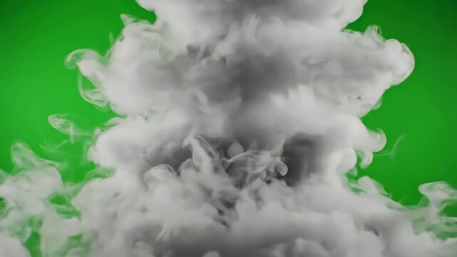Green Screen moving white smoke or fog effect on background atmospheric in slow motion seamless looping for visual effects 4k video footage scene 3 with distortion, overlay, glitch, static noise, scan