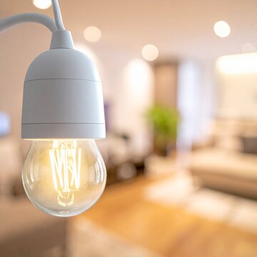 Warm Glow of an Incandescent Light Bulb in a Modern Home Interior.