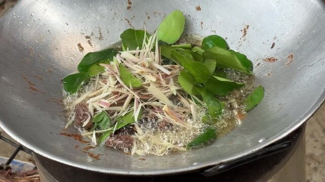 Stir Fried Rat with Lemongrass Leaves in Laos