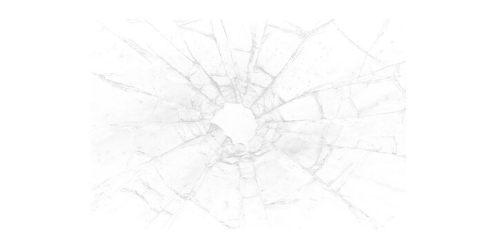 A shattered glass surface with cracks spreading out from a central impact point on a dark background