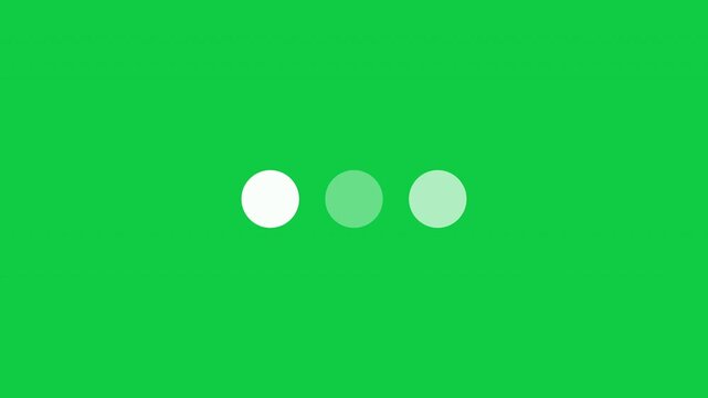 Loading Three Dots Loop Animation - White Circles Processing Isolated On Green Background