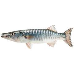 Fototapeta premium PNG of Close-up of a fresh mackerel fish, showcasing its vibrant scales and elongated body.