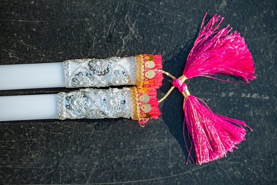 Traditional Indian decorative tassels with sequins and embroidery for cultural celebration