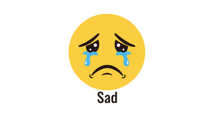 Fototapeta premium A yellow emoji displays a sad expression with tearful downturned features